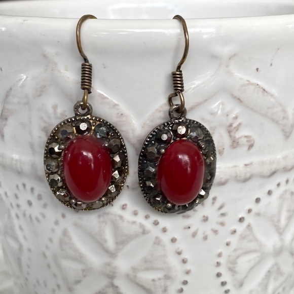 Red Holiday Sterling Silver Earrings with Austrian Shimmer Crystals Christmas - Picture 9 of 16